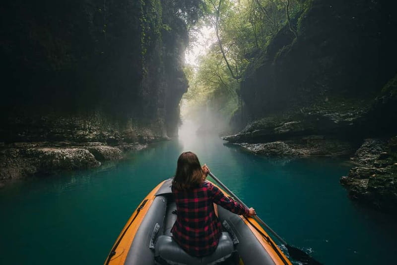 From Tbilisi: Kutaisi Canyons and Caves Full Day Tour - Martvili Canyon waterfalls and the boat on the deep green river